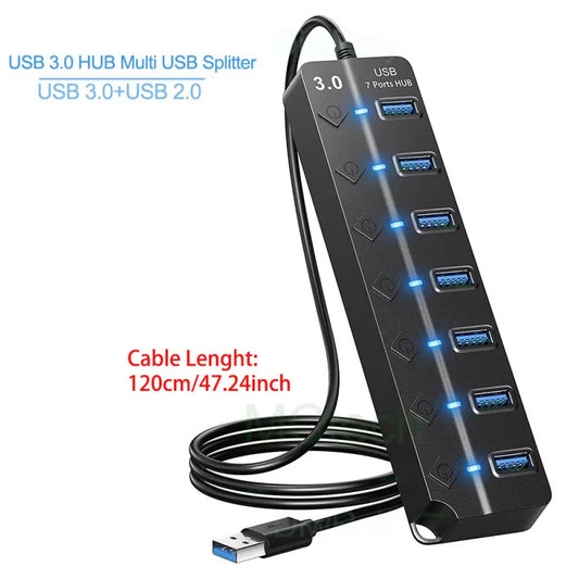 USB 3.0 Hub USB Hub 2.0 Multi USB Splitter Hub 120cm Long Cable Multiple Expander for Computer Laptop PC Accessories USB Adapter