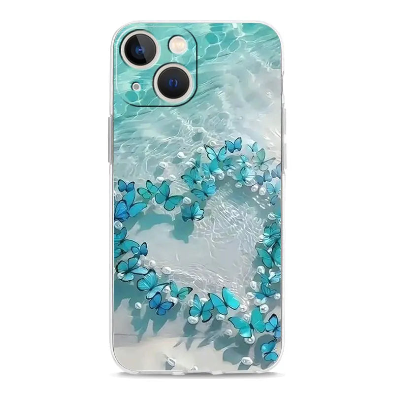 Phone Case For iPhone 17 Cases iPhone Air 16 15 12 13 14 Pro Max 7 8 Plus 16Pro iPhone11 Cover Blue Butterfly Ocean Waves