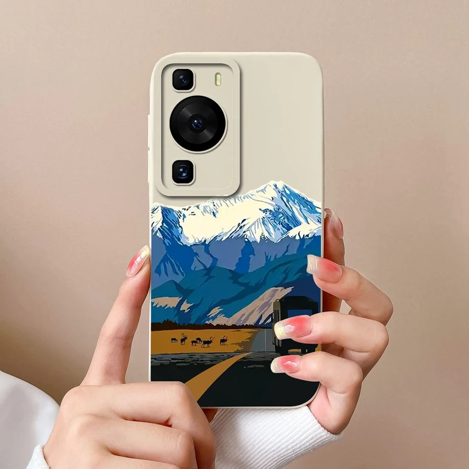 Cases Covers For Huawei P60 Pro Phone Bags Pretty Flower Liquid Soft Silicone Camera Protection Bumper For Huawei P60 Art Fundas