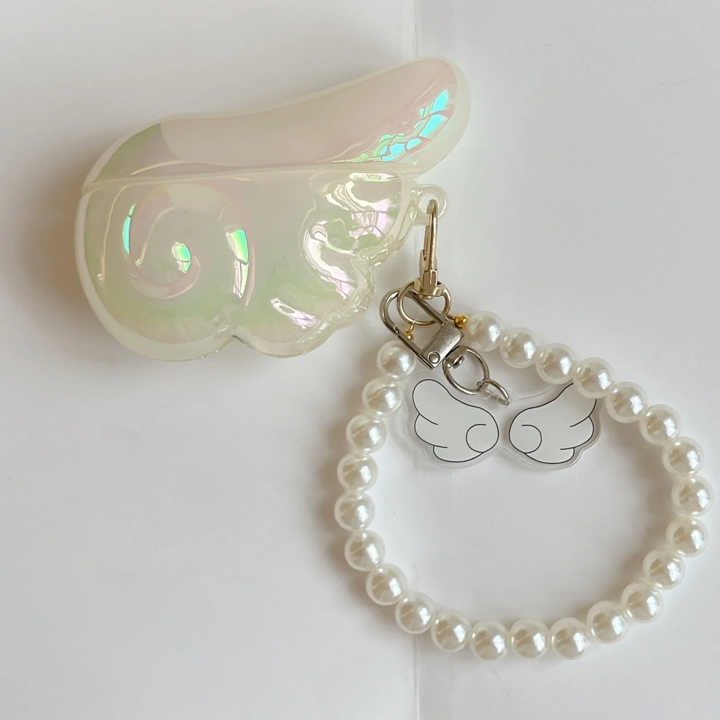 Earphone Case for Airpods4 3 2 1 Pro Silicone Cute Wing Protective Headphones with Pearl Lanyard Shockproof Soft Anti-fall Cover