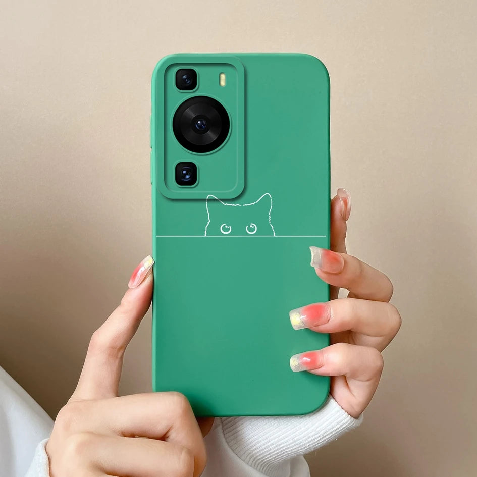 Cases Covers For Huawei P60 Pro Phone Bags Pretty Flower Liquid Soft Silicone Camera Protection Bumper For Huawei P60 Art Fundas
